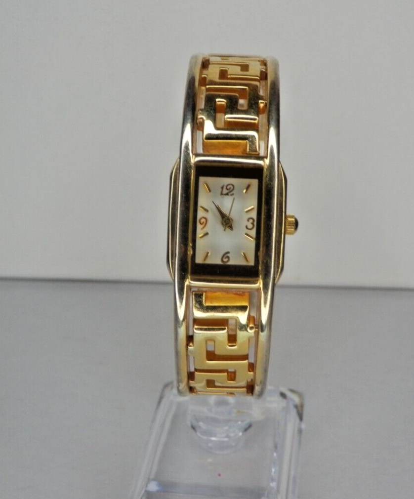 Vintage Watch LDADPR Greek Key Clamper Two Tone Silver Gold Bangle