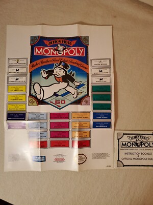 Monopoly Manual + Poster Insert Instruction Booklet | Game Manuals NES Nintendo
