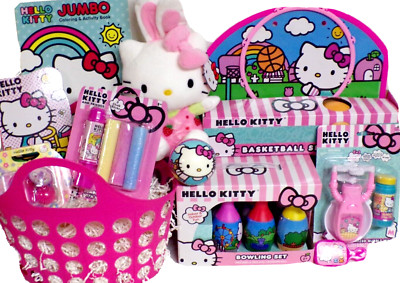 NEW HELLO KITTY EASTER GIFT BASKET TOY BOOK LOT PLUSH BUNNY OUTDOOR PLAY SET