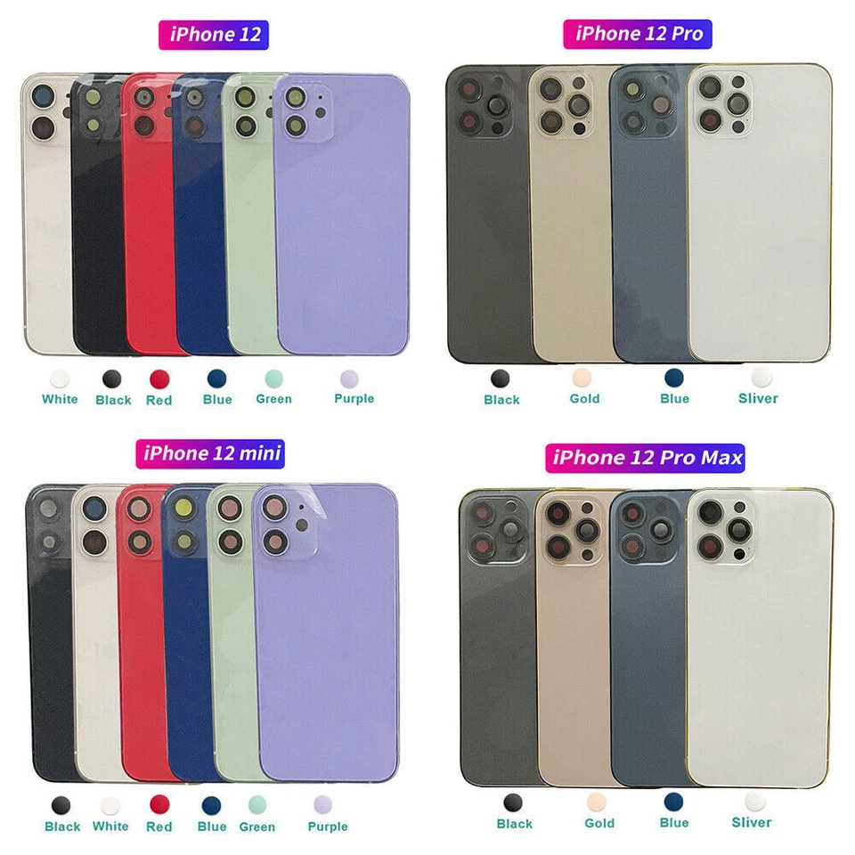 Cubierta trasera de batería de vidrio para iPhone X SE 8 11 12 13 Pro Max Mini con marco/botones Foto 3 de 4