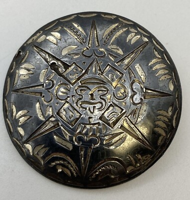 Vintage Jacmel Mauritius 925 Sterling Silver Mayan Sun Pendant Brooch