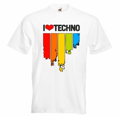 T-Shirt I LOVE TECHNO MUSIK BANDSHIRT MUSIKRICHTUNG TECHNOVERANSTALTUNG