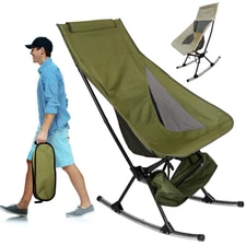 High Back Rocking Chair Heavy Duty Outdoor Portable Folding Rocker Chair 198LBS