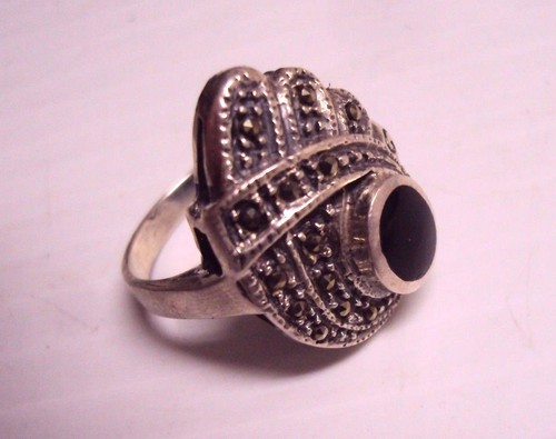 Vintage 925 Sterling Silber Markasit Vogel Ring mit schwarzem Onyx Körper Gr. 8-3/4 Spaß - Bild 11 von 12
