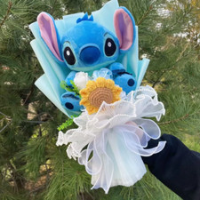 Catoon Stich Plush Doll Toy with Flowers Creative Handmade Bouquet Stuffed Anima