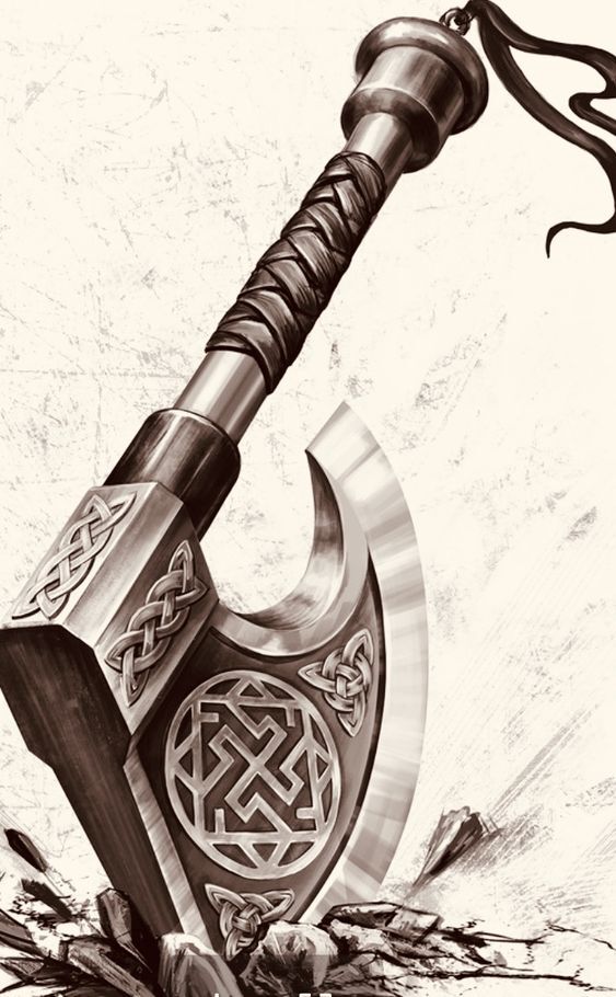 Hache viking sur toile 50x70 cm pour créer une ambiance salon chalet et rustique