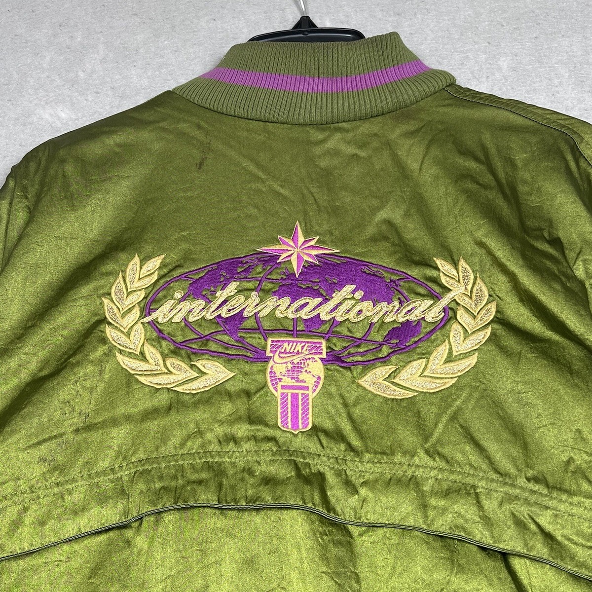 Vintage 80s Nike International Green Satin Windbreaker Jacket
