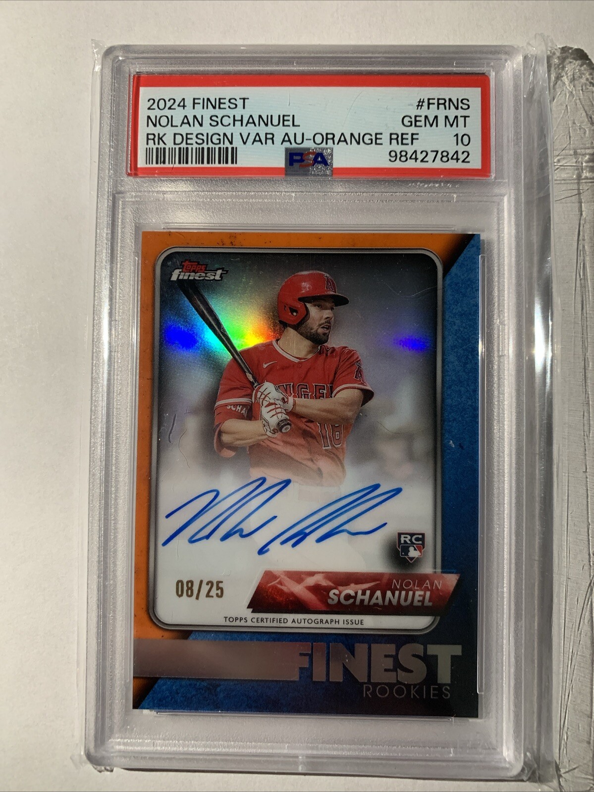 2024 Topps - Finest Autographs Orange Refractor RC-AU Nolan Schanuel /25 PSA 10
