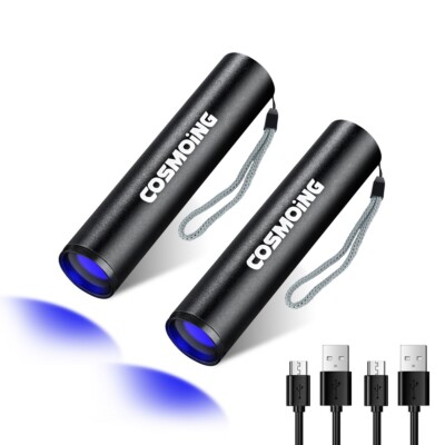 COSMOING UV Flashlight USB Rechargeable 365nm Black Light (2 Pack) for Pet Urine