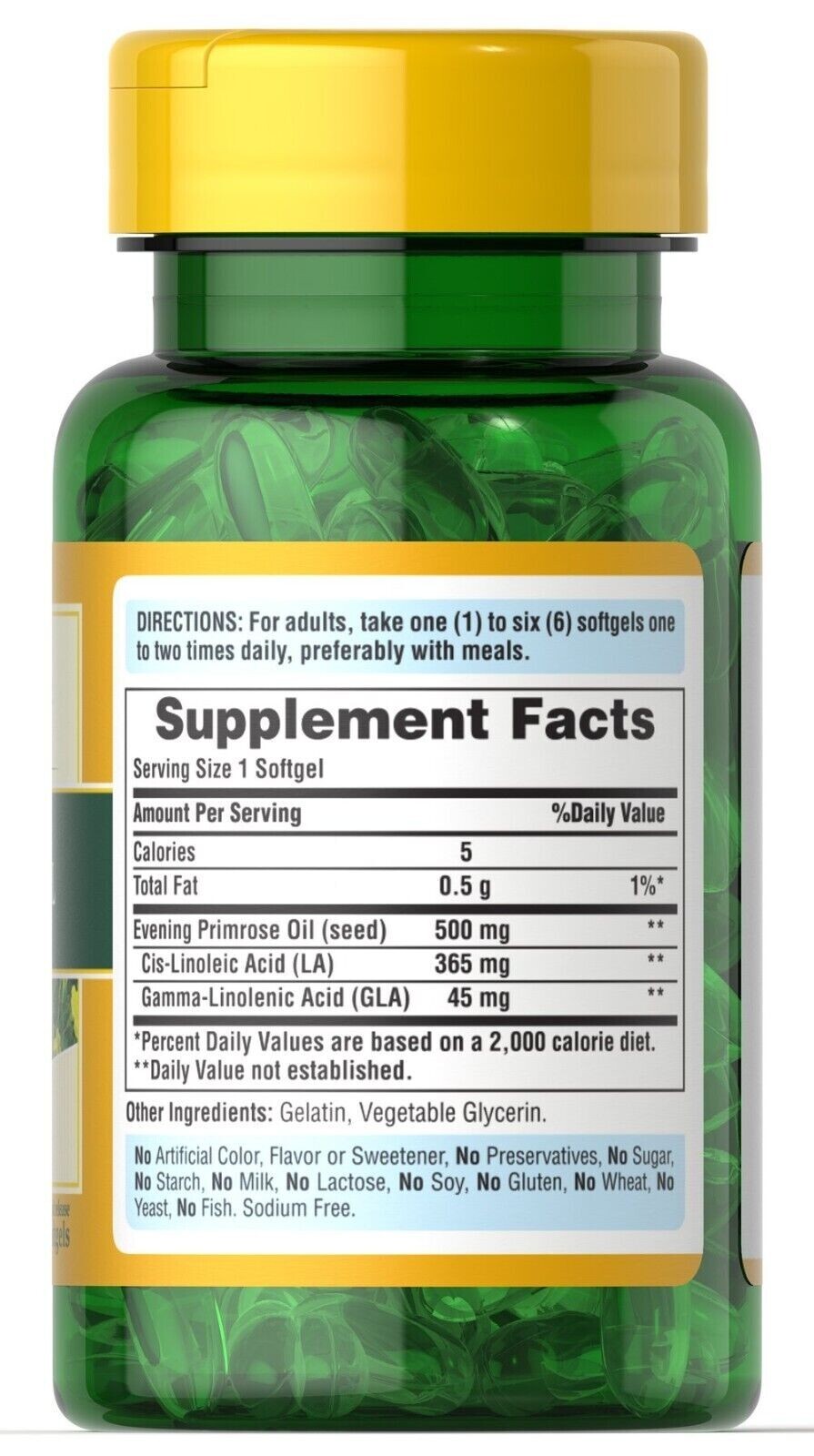 Puritan's Pride Evening Primrose Oil 500mg with GLA 100Softgel, Evening Vitamin
