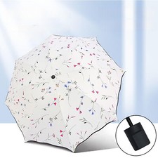 Folding Floral Sun Umbrella 8 Ribs Portable UV Protection Summer UPF 50+ UK