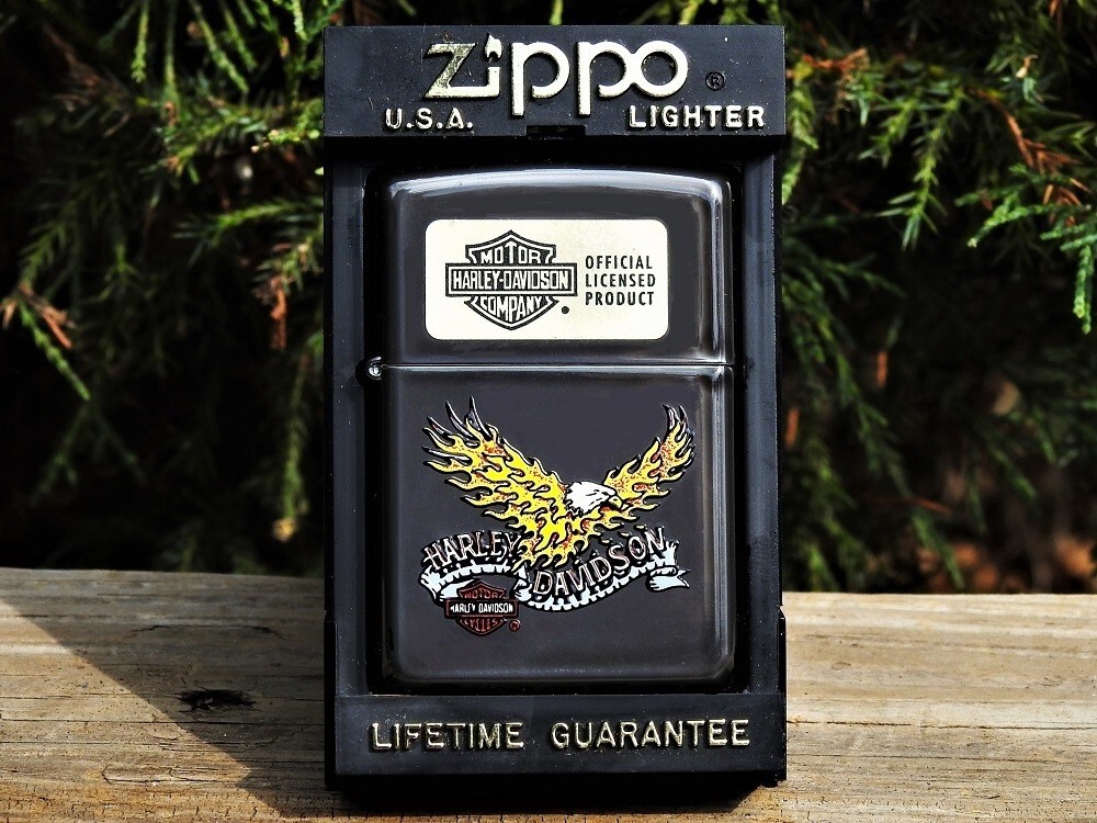 Japanese Harley Davidson Zippo Lighter - Flaming Eagle Wings - Bar