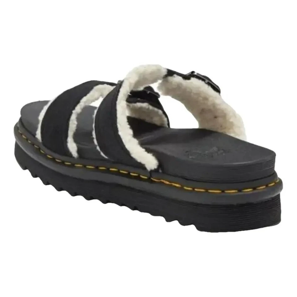 DR MARTENS unisex Myles Faux fur Black Suede Buckle Slide Sandals Shoe Men Sz 9M - Image 4 of 4