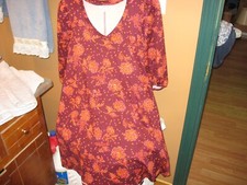 PIONEER WOMAN DRESS SIZE SMALL 4-6 WINE COLOR W/ ORANGE FLORALS V-NECK NEW