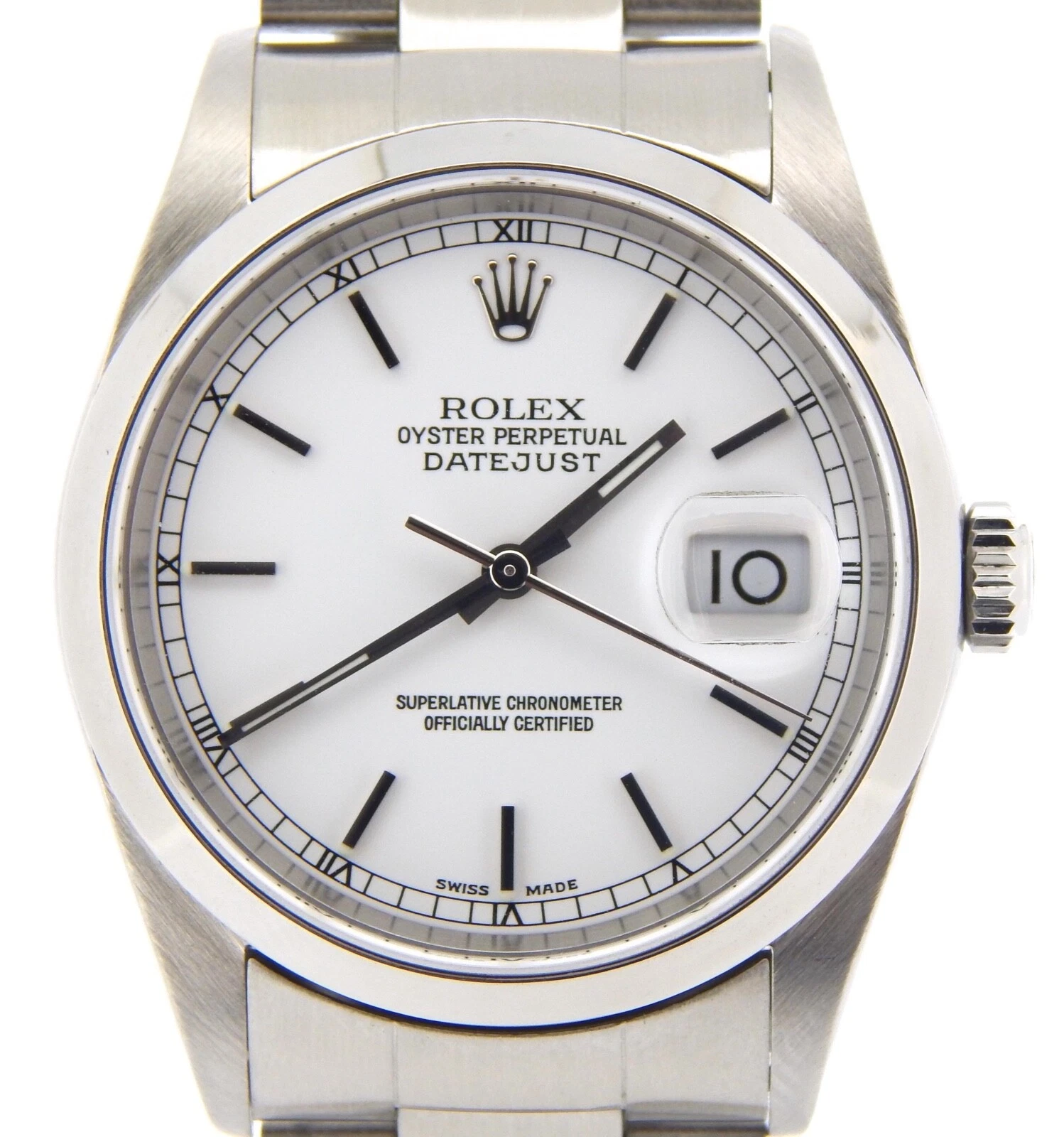 Rolex — Rolex Datejust Mens Stainless Steel Watch White Dial Domed Bezel Quickset 16200