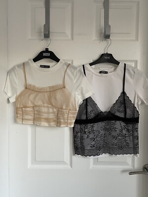 Ladies Beige Black Mix SHEIN Short Sleeve T Shirt Tops X 2 - Size XS