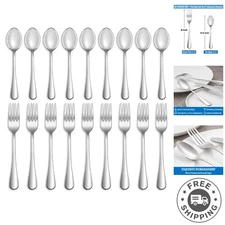 24 Pcs Forks and Spoons Silverware Set,Food Grade Stainless Steel Flatware Cu...