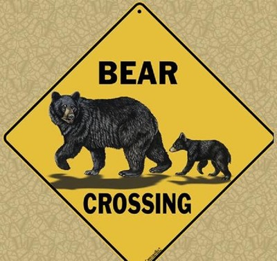 BEAR FAMILY Crossing Sign, 12'' on sides, 16'' on diagonal, Indoor/Out-Aluminum