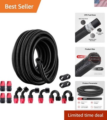 Versatile 6AN Fuel Line Kit - 20FT Nylon Braided Hose for Multiple Applications