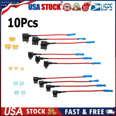 10X 12V Car Add-a-Circuit Fuse Adapter w/ Standard Mini TAP Blade Fuse Holder 66