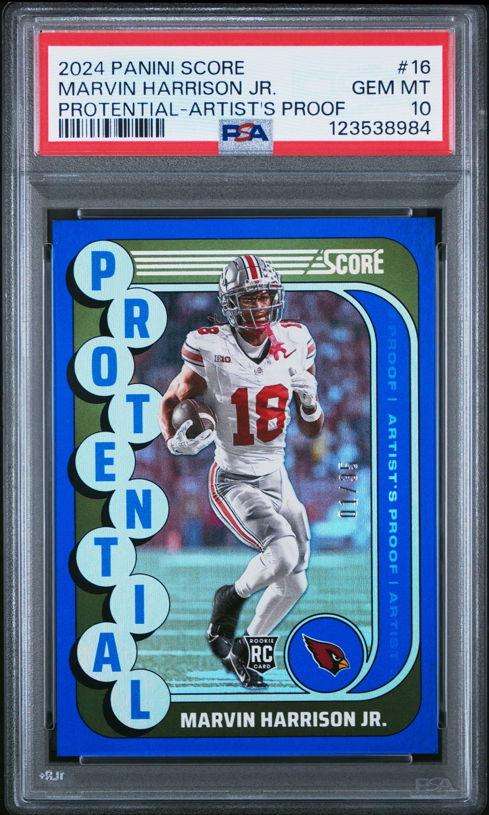Marvin Harrison Jr. Panini Score Protential #16 Artists Proof