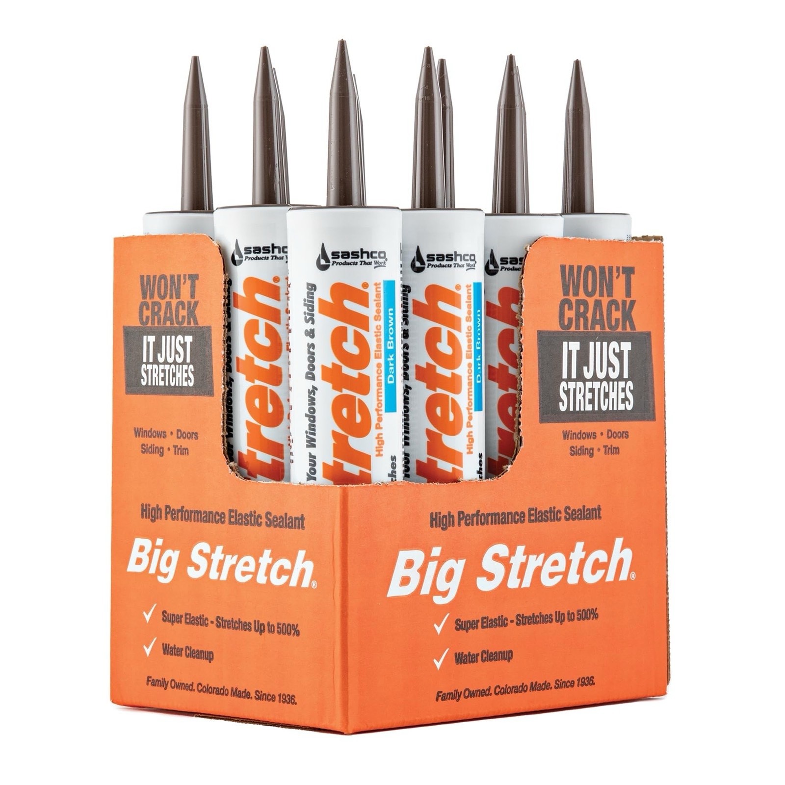 Lot of 24 tubes brand new 12x2 Big Stretch Caulk Dark Brown 10.5-ounce