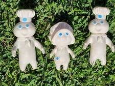 1971 Pillsbury Dough Boys and 1972 Dough Girl Soft Rubber Dolls Swivel Heads VTG