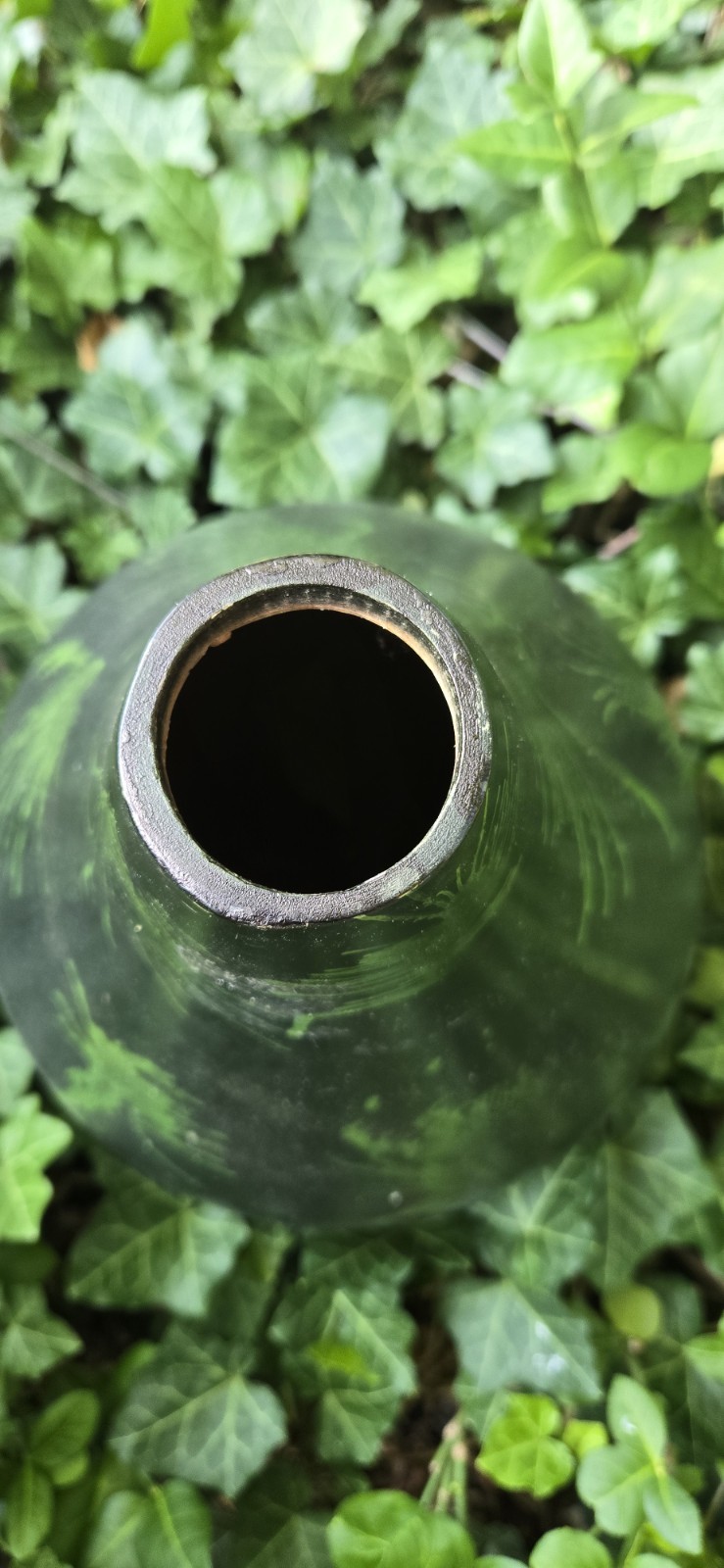 Wood Vase Black With Green Splashes And Tan. 16.5"TallX12"Wide. Urn Jug  Unique 