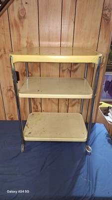 ビンテージ、コスコ社製、キッチンカート、ミッドセンチュリー、cosco、ワゴン Vintage COSCO Mid Century YELLOW Metal 3 Tier Rolling Kitchen