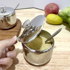 Stainless Steel Sugar Bowl 2 Pack with Lid Spoon Coffee Kitchen Jar Silver