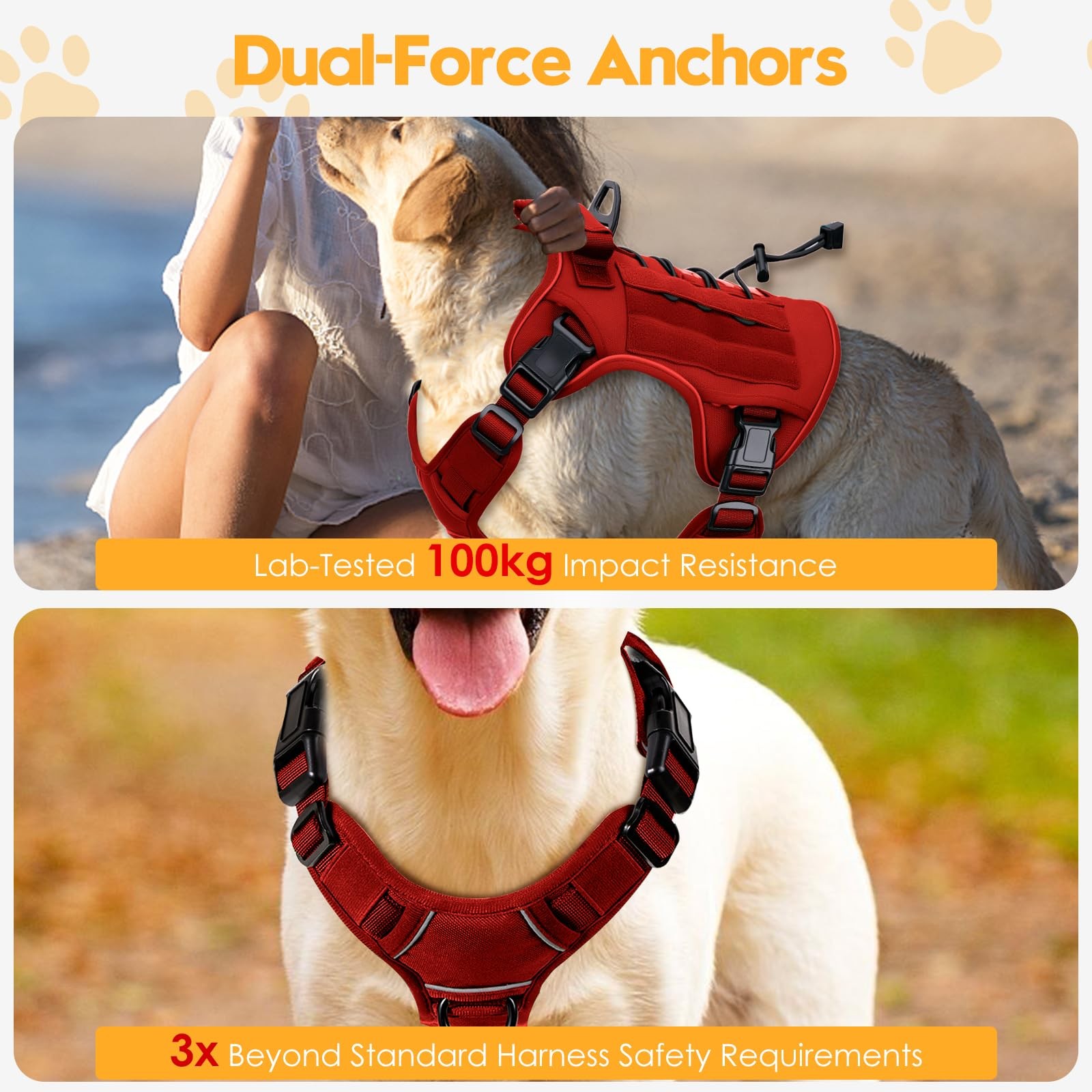 Heavy-Duty Tactical Dog Harness for Large Dogs, No Pull Adjustable Reflective...