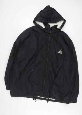 Adidas Herren Schwarz L Kapuze Puffer Jacke Mantel Nylon Winter Reißverschluss Logo
