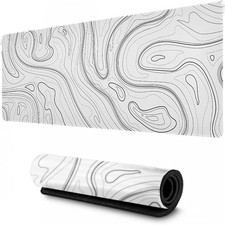 White Topographic Gaming Mouse Pad XL,35.4" x 15.7" Large Desk Mat,Topo Lines...