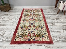 Vintage Turkish Rug Handmade Low Pile Floral Wool Area Rug 3.4x6.7 Ft