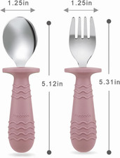 2 Pack Stainless Steel Baby Suction Plates 2 Pack Spoons and Forks Set, Tod...