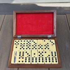 Antique Vintage 28 Piece Brass Pin Domino Set With Suitcase/Sealed Dominos NIB