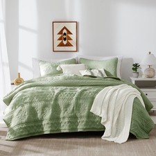 Boho Sage Green King Quilt Set - 3 Piece Lightweight Bedding with 2 Pillow Shams