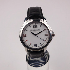 Raymond Weil Tradition 5576 Watch White Dial Black Leather Strap Box & Papers