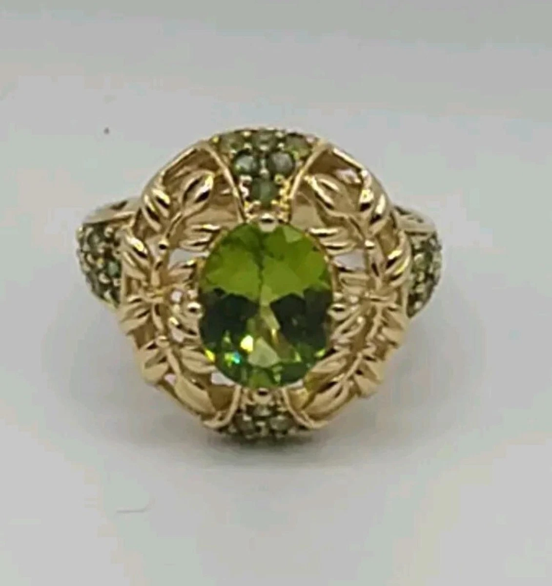 Anillo De Mujer Con Piedra Peridoto Verde - Enchapado En Oro Amarillo, Tallas 6-10, En Forma De Libélula