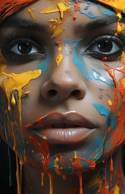 Vivid Paint Dripping Portrait Woman 4x6 Art Print Contemporary Pop UR100356