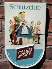Original 1957 Schlitz Beer Milwaukee Advertising Sign. Schitzclub Band. Tin