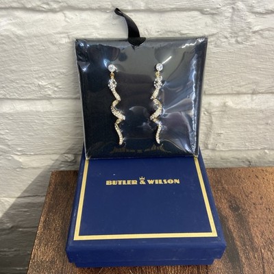 Butler & Wilson Gold & Kristall Schlangen Ohrringe Neu Versiegelt Verpackt
