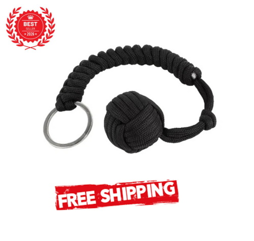 Paracord Monkey Fist Keychain with Steel Ball – Outdoor Survival & Safety Too