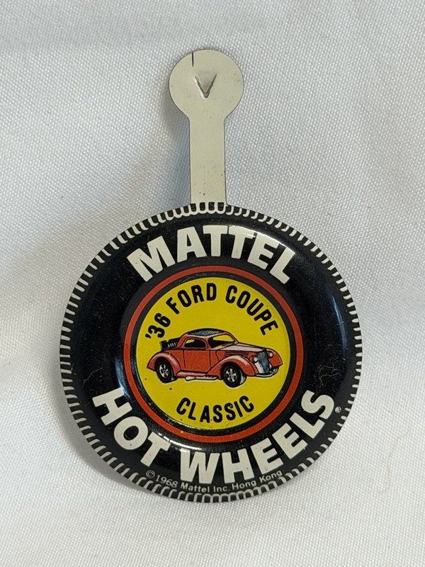 1968 MATTEL HOT WHEELS REDLINE ERA '36 FORD COUPE CLASSIC METAL PIN/BUTTON