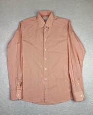 Eton Dress Shirt Mens 16 41 34/35 Orange Gingham Slim Non Iron Cotton LS