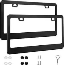 2 Pack Stainless Steel License Plate Frame Set With Screw Caps B Color Black