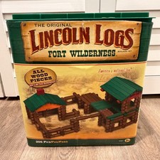 Lincoln Logs Fort Wilderness Building Set Brown Wood Pieces Storage Bin