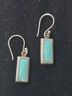 Vintage Sterling 925 Light Blue Turquoise Rectangular Dangle Hook Earrings