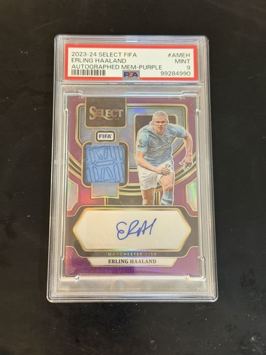 2023-24 Panini Select FIFA Erling Haaland Purple Refractor Patch Auto # /49 