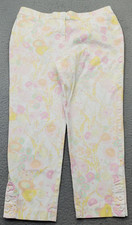 Talbots Perfect Crop Pants Women 10 Multi Floral Stretch Flat Front Ankle Button